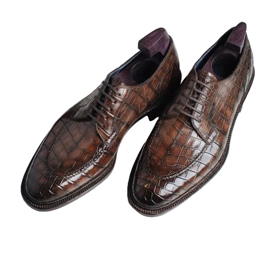 Handmade Men's Brown Alligator Leather Shoes