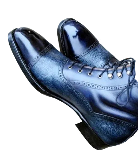 Men's Blue Pebbled Leather Ankle High Boots