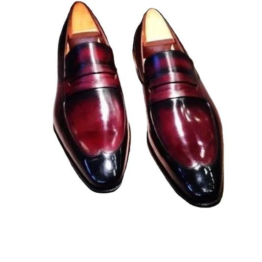 Men's Burgundy Patina Leather Penny Loafers