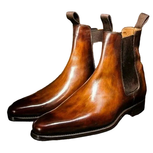 Men's Brown Patina Leather Chelsea Boots