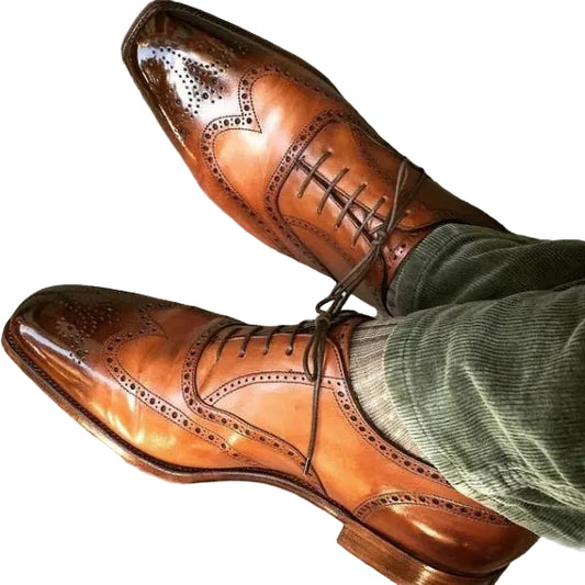 Men's Brown Leather Wingtip Brogue Oxford Shoes