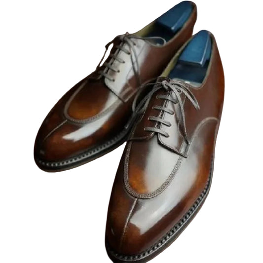 Handmade Men's Brown Patina Leather Dress Shoes