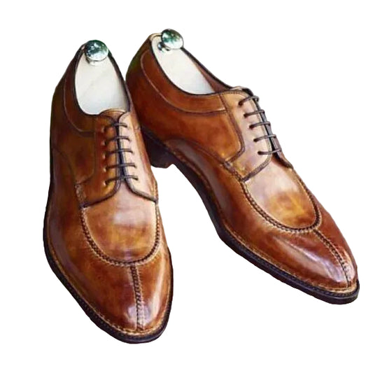 Men's Tan Brown Leather Slip Toe Oxford Shoes