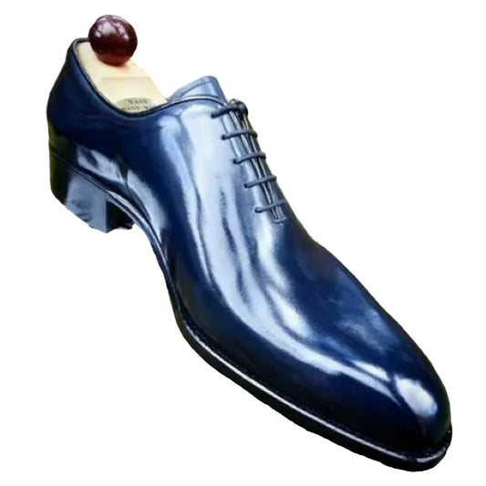 Handmade Men's Blue Patina Leather Formal Shoes