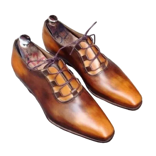 Men's Tan Patina Leather Luxury Dress Shoes