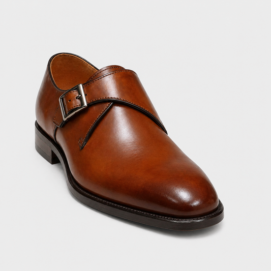 Handmade Men's Brown Leather Monk Style Formal Shoes
