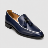 Men's Navy Blue Leather Tasseled Moccasin Loafers