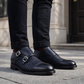Men's Genuine Black Leather Double Monk Shoes