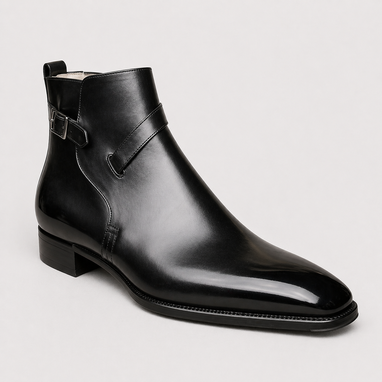 Handmade Men's Black Leather Ankle High Jodhpur Boots