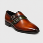 Handmade Men's Brown Patina Leather Double Monk Shoes