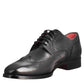 Men's black leather derby with dovetail and square toe