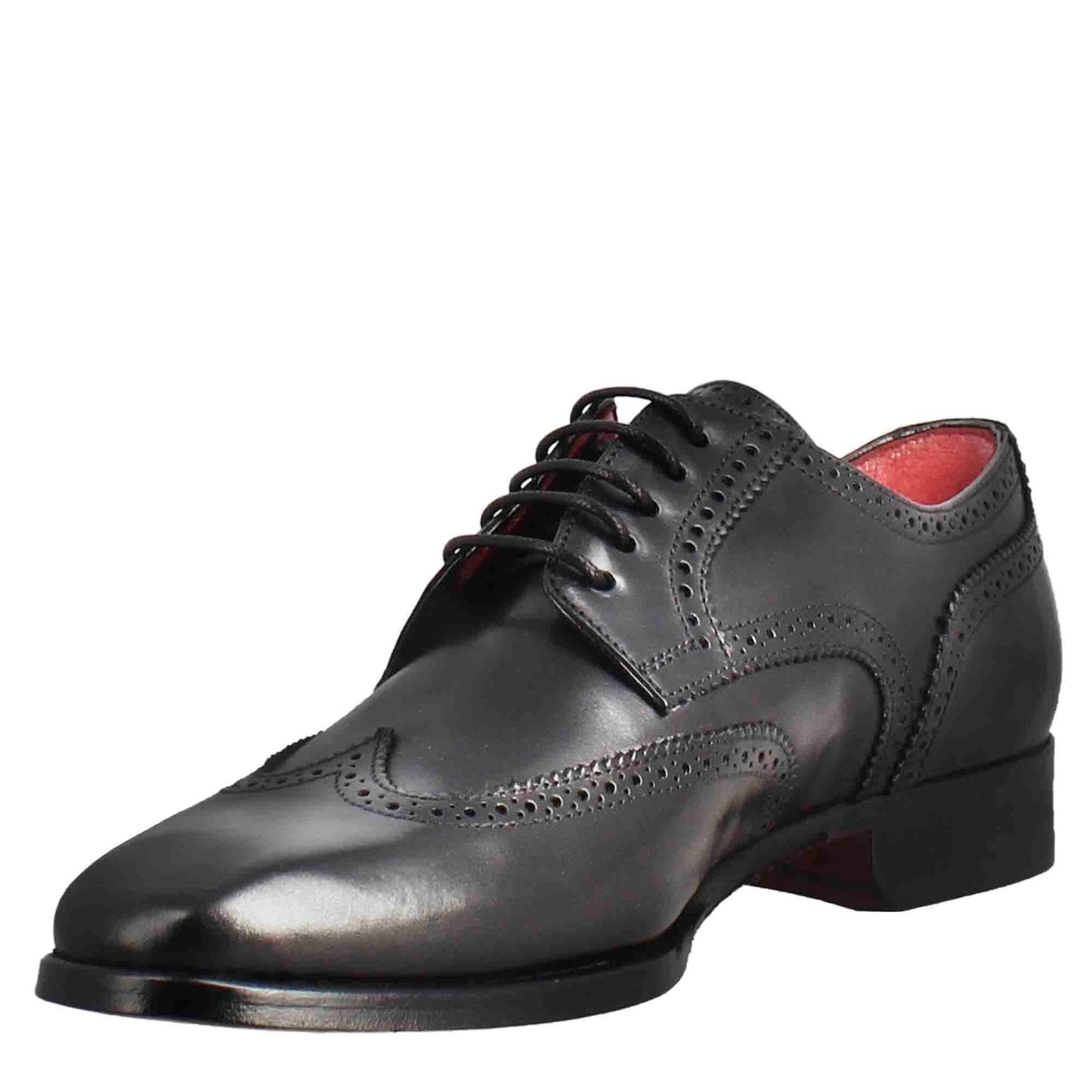 Men's black leather derby with dovetail and square toe
