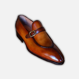 Men's Brown Patina Leather Monk Buckle Loafers