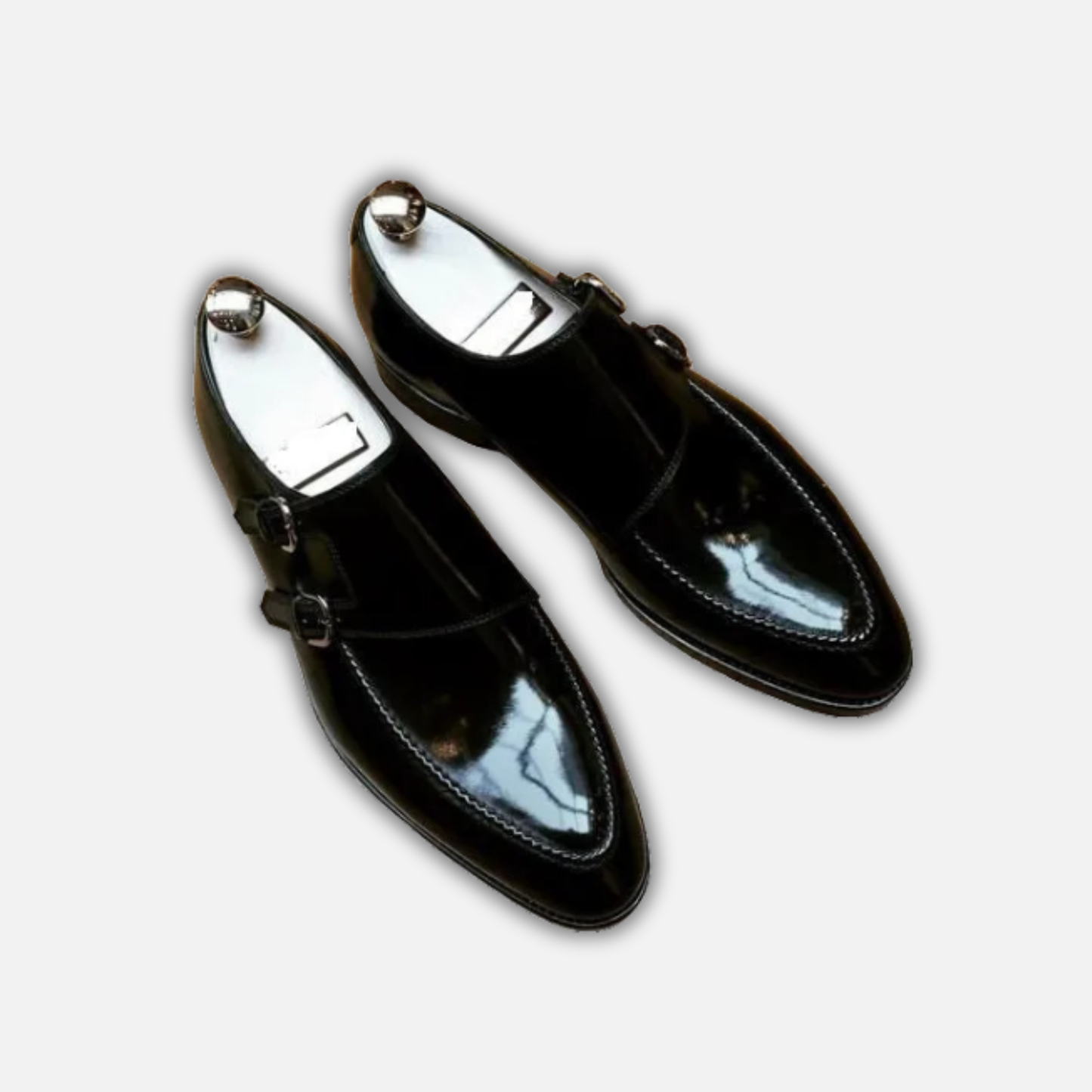 Men's Genuine Black Leather Double Monk Shoes