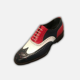Handmade Men's Tri Tone Genuine Leather Wingtip Oxford Shoes
