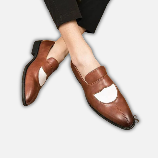 Men's Brown & White Leather Penny Loafers