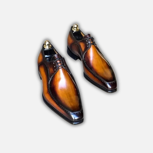 Men's Tan Brown Patina Leather Derby Shoes