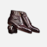 Men's Dark Brown Alligator Texture Leather Boots