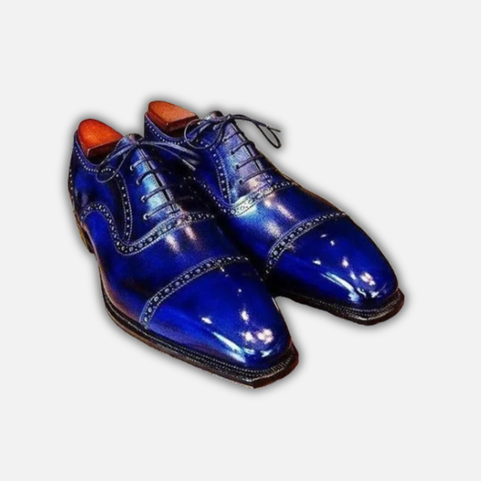 Men's Genuine Blue Patina Leather Oxford Shoes