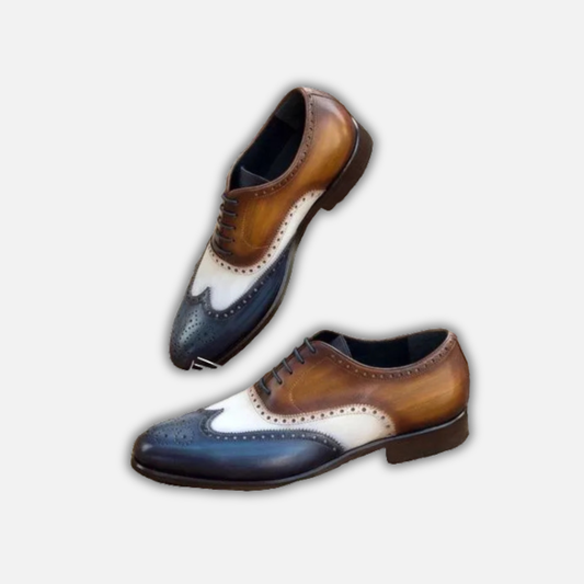 Men's Tri Tone Patina Leather Wingtip Oxford Shoes
