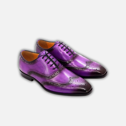 Men's Genuine Purple Leather Wingtip Oxford Shoes