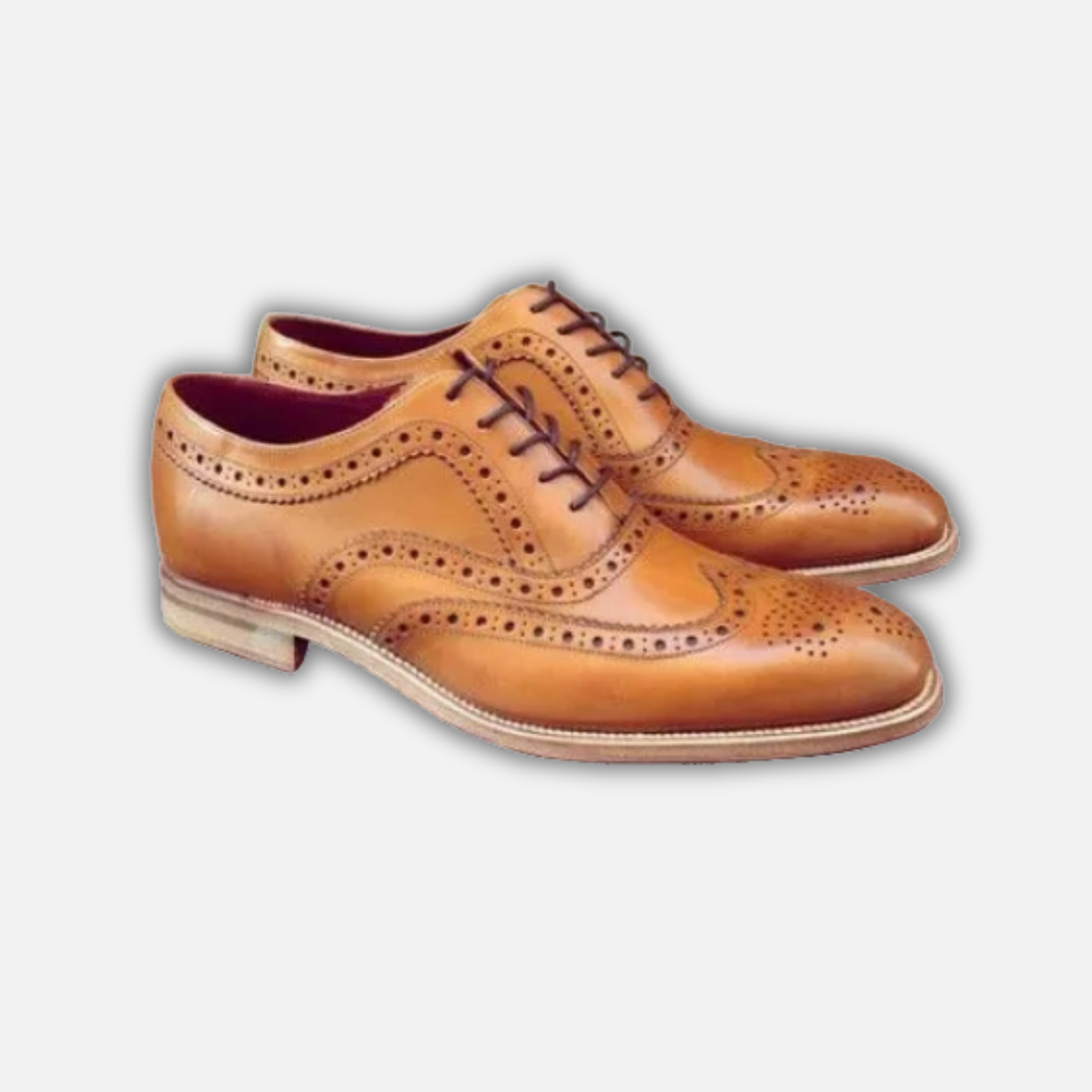 Men's Tan Leather Wingtip Brogue Oxford Shoes