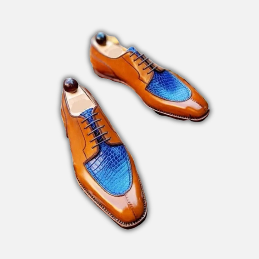 Men's Brown & Blue Leather Luxury Oxford Shoes