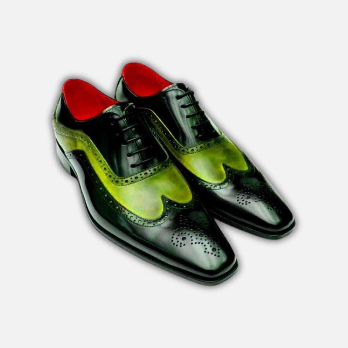 Men's Dual Tone Green Leather Wingtip Brogue Oxfords