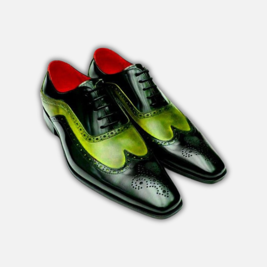 Men's Dual Tone Green Leather Wingtip Brogue Oxfords