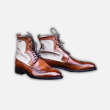 Men's Brown & White Suede Leather Ankle High Boots