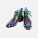 Men's Handmade Tri Tone Wingtip Ankle High Boots