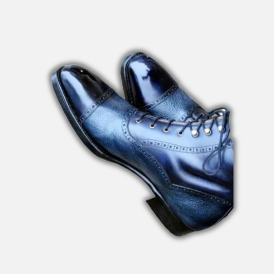 Men's Blue Pebbled Leather Ankle High Boots