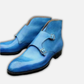 Men's Sky Blue Leather Double Monk Boots