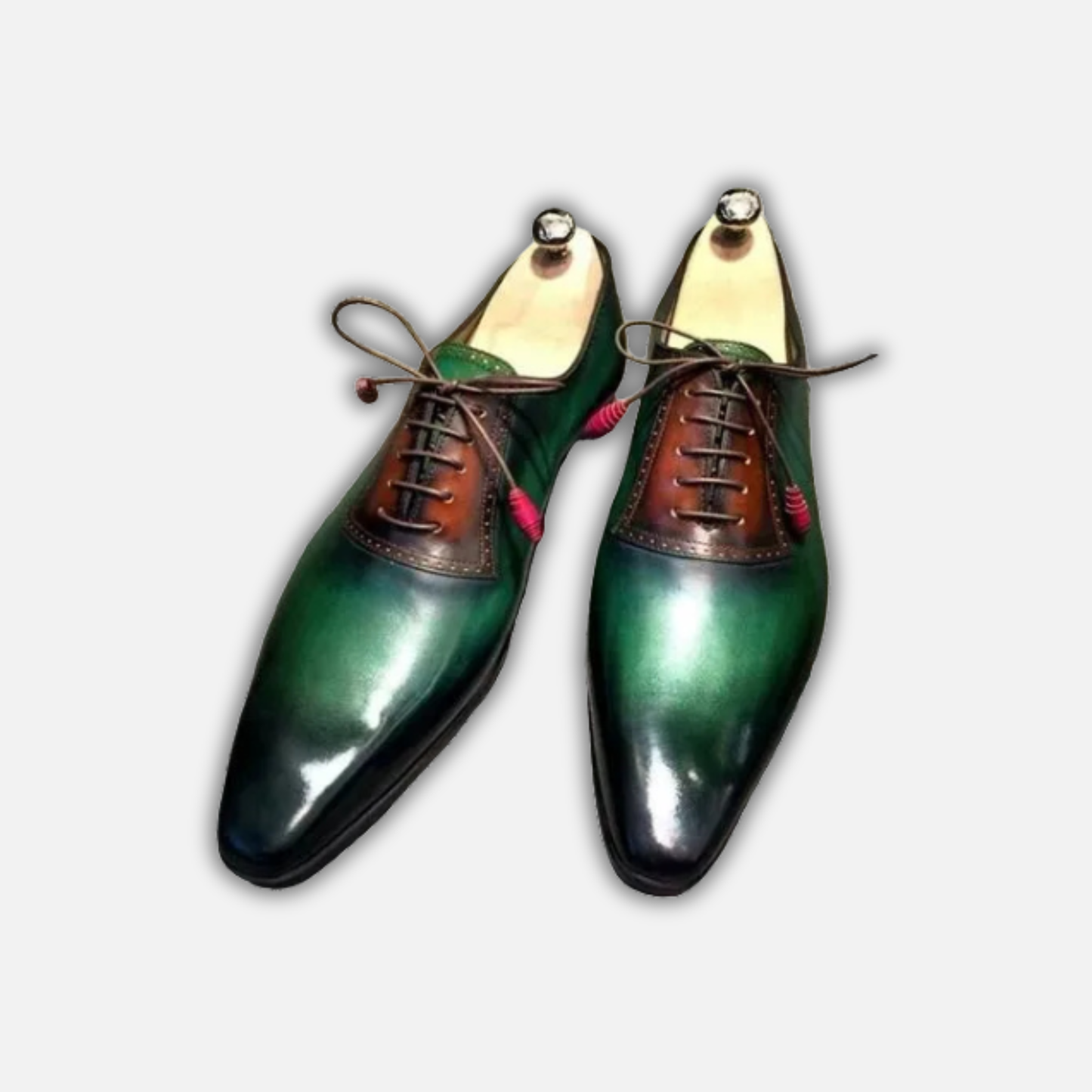Men's Green & Brown Patina Leather Oxford Shoes