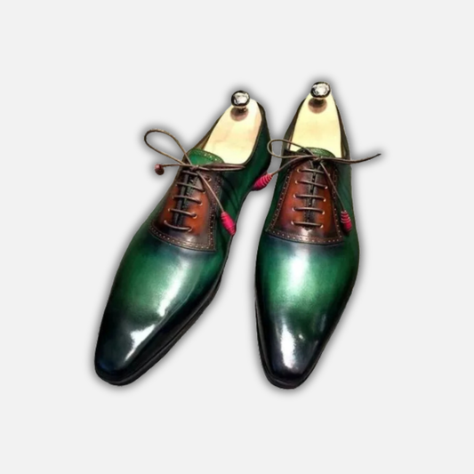 Men's Green & Brown Patina Leather Oxford Shoes