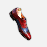 Men's Burgundy & Blue Leather Wingtip Oxford Shoes