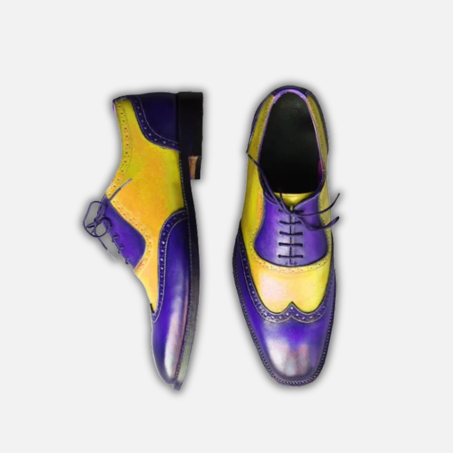 Men's Yellow & Blue Leather Wingtip Oxford Shoes