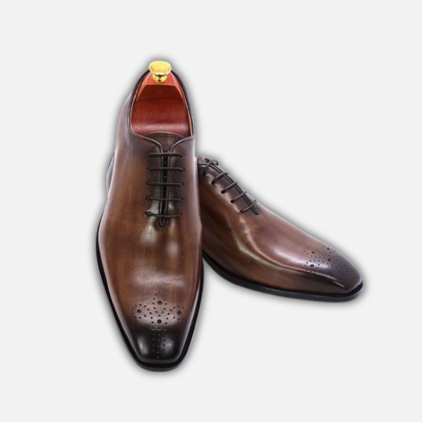Handmade Men's Brown Patina Leather Formal Dress Shoes
