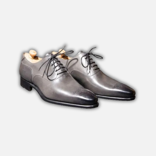 Handmade Men's Grey Patina Leather Formal Oxford Shoes