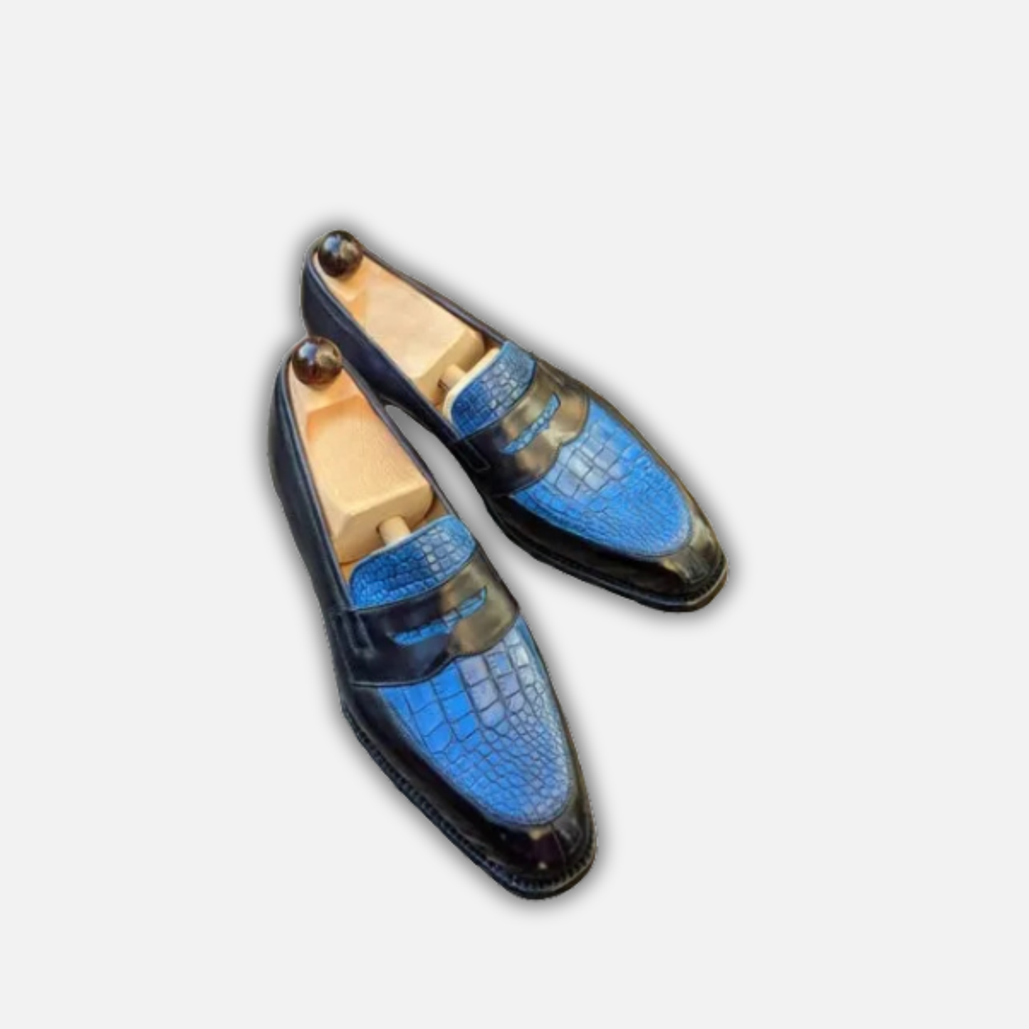 Men's Genuine Black & Blue Leather Penny Loafers