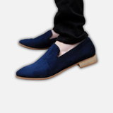 Handmade Men's Blue Suede Leather Moccasin Loafers