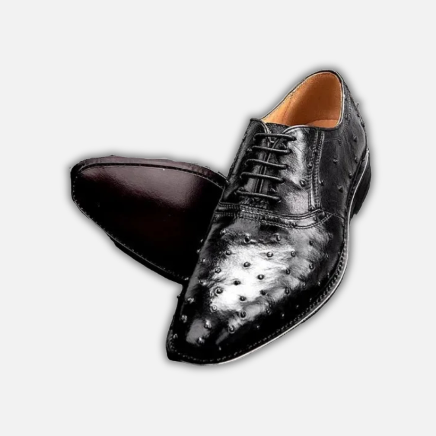 Men's Black Ostrich Impression Leather Oxford Shoes