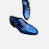 Men's Two Tone Blue Ostrich Impression Leather Oxford Shoes
