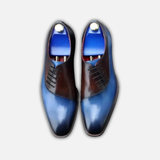 Men's Handmade Blue & Brown Patina Leather Lace Up Shoes