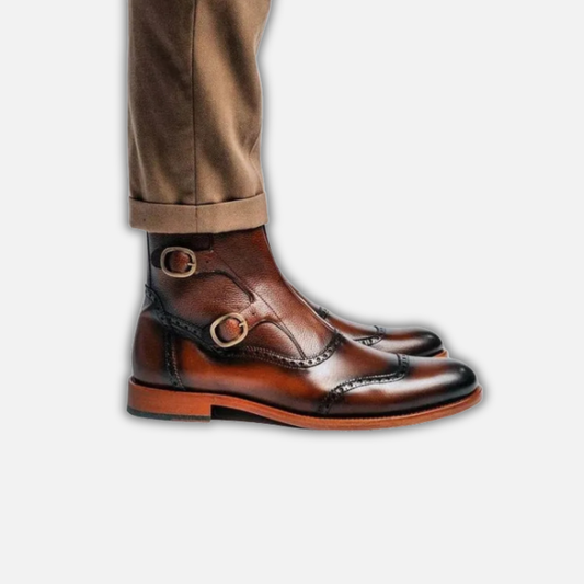 Men's Brown Patina Leather Ankle High Boots