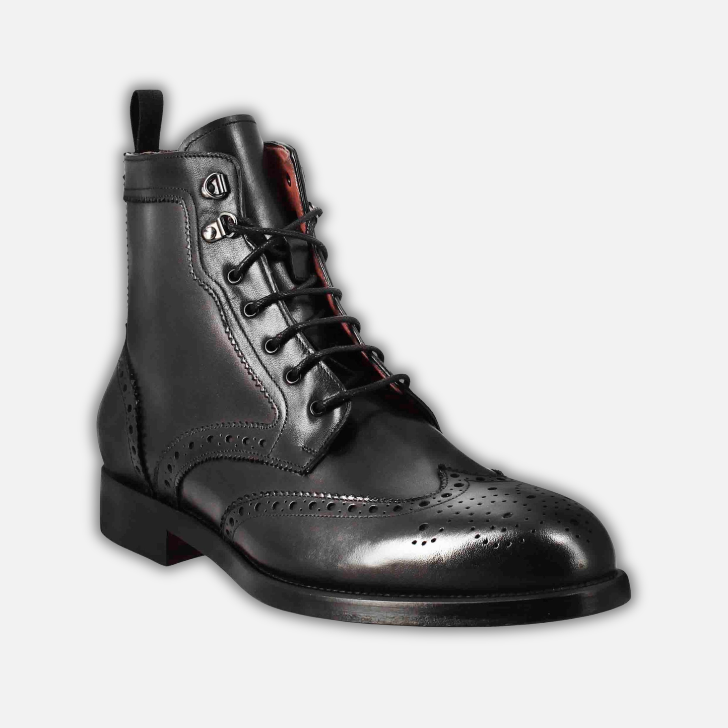 Men's high amphibious brogue boot in black leather