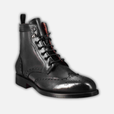 Men's high amphibious brogue boot in black leather