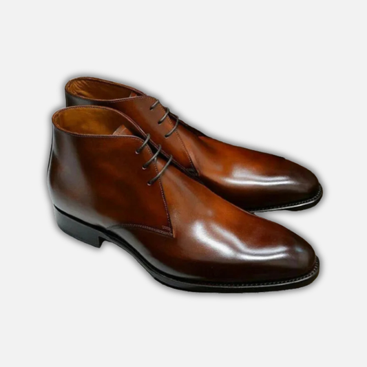 Handmade Men's Brown Leather Ankle High Chukka Boots