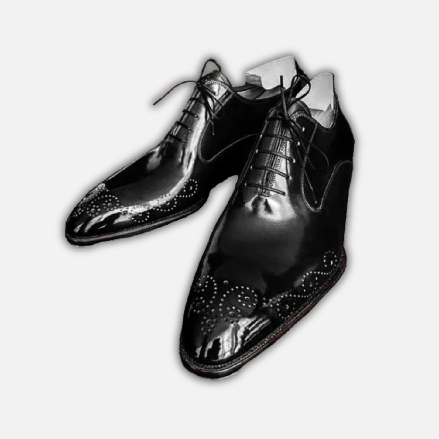 Men's Handmade Black Leather Medallion Toe Shoes