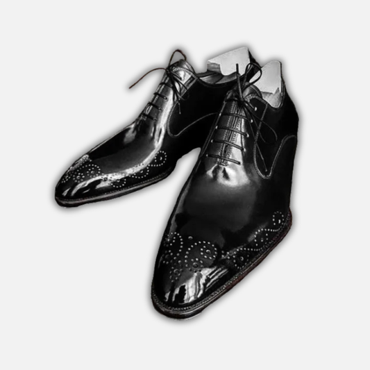 Men's Handmade Black Leather Medallion Toe Shoes